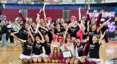 Turning back the clock to March 28, the Mercer Island High School (MIHS) drill team won the 1A/2A/3A state championship in the military category with a score of 271.6 at the Yakima Sun Dome. MIHS also took second in the 3A pom category, scoring a 259.3 and missing first by just 0.8 points; and third in the 2A/3A kick category, scoring a 251.3 and missing first by three points. Photo courtesy of the Mercer Island School District