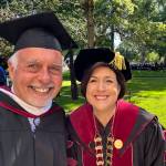 Greg Asimakoupoulos, with Seattle Pacific President Deana Porterfield in 2024, when he spoke to SPU graduates. Courtesy photo