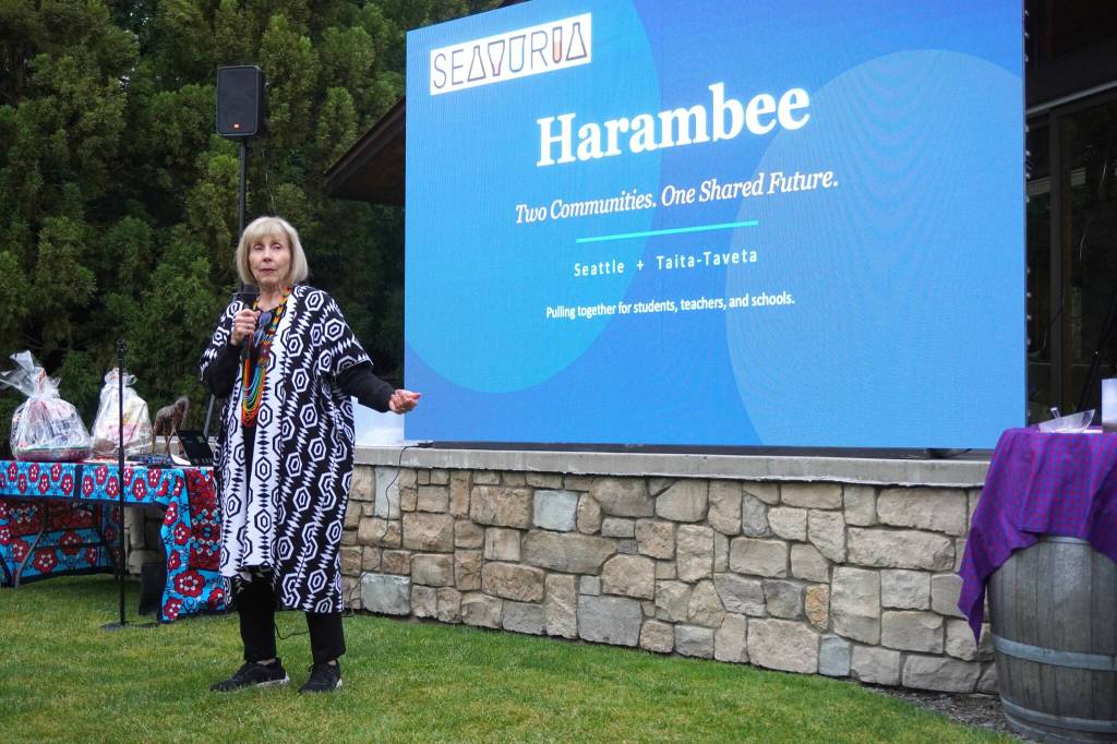 MaryMargaret Welch speaks about SeaVurias partners in Kenya at the Harambee. Photo courtesy of Soyun Chow