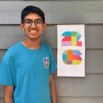 Mercer Islands Sameer Arora stands with his 2026 FIFA World Cup logo origami creation. Courtesy photo